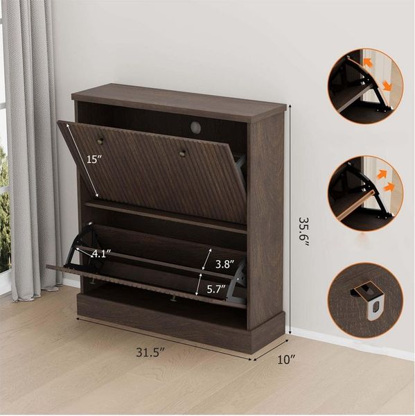 GarveeMore Schuhschrank aus Holz mit 2 Klappschubladen und verstellbarem Einlegeboden versteckter freistehender Schuhschrank für Eingangsbereich,Wohnzimmer