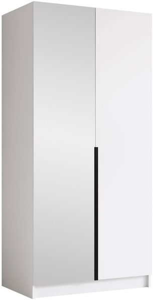 Drehtürenschrank Borton II, Kleiderschrank mit 2 Türen, Frontspiegel (Farbe: Weiß / Weiß + Schwarz)