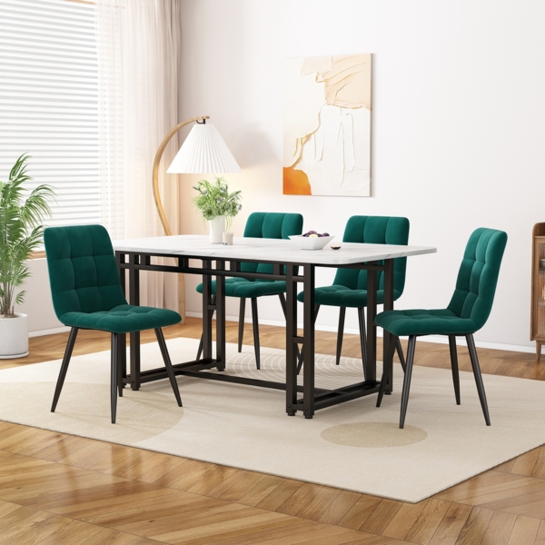 Esszimmer-Set 5-teilig mit Tisch 120x70 cm & 4 Grün Samtstühlen, Küchentisch, stabiler Essbereich für Wohnzimmer und Küche