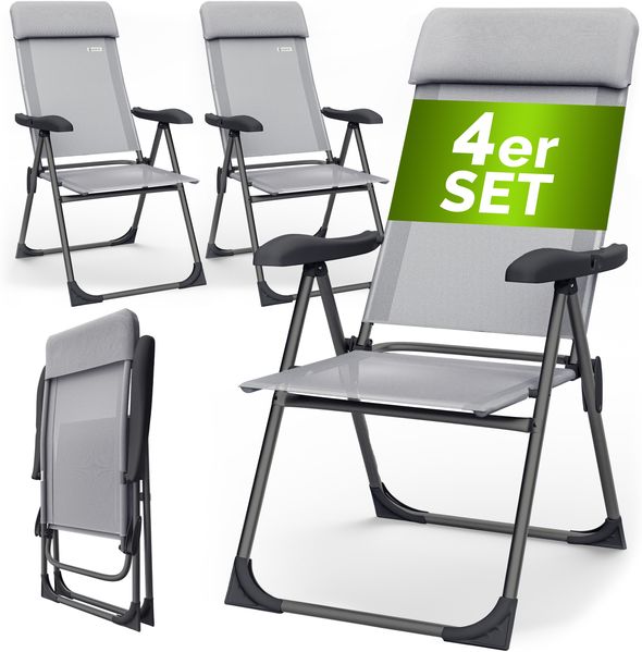 Casaria Gartenstühle 4er Set Grau Klappbar 7-fach Verstellbar