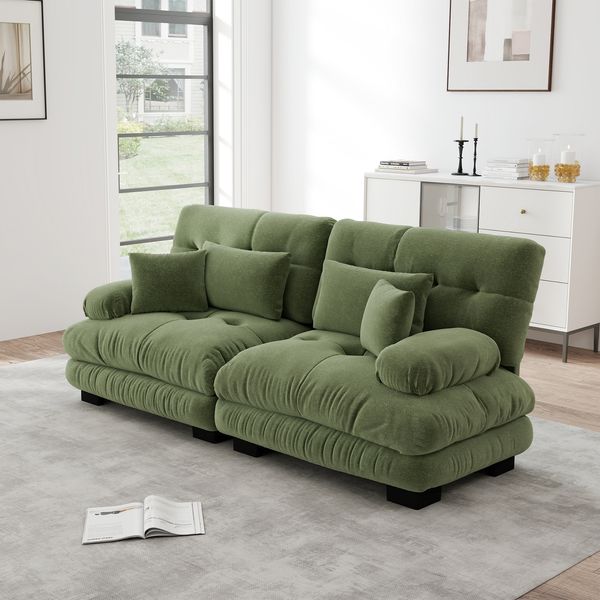 Sofa aus Chenille 220x77x81 cm mit modularem Design, grün