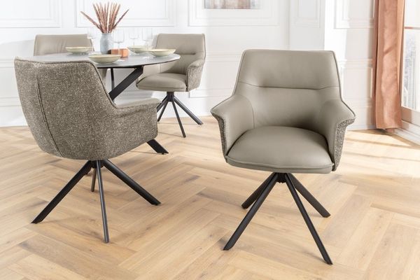 riess-ambiente Drehstuhl LE GRAND taupe – Echtleder, Strukturstoff, 180° drehbar, mit Armlehne (Einzelartikel, 1 St), mit Metallgestell & Auto-Return-Funktion – ideal für Deinen Esstisch