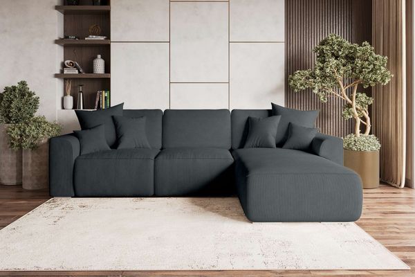 99rooms Gusto Ecksofa Cordstoff POSO Graphit Rechts mit Schlaffunktion