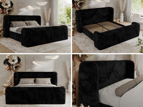 Polsterbett mit Lattenrost, Doppelbett für Schlafzimmer, Gepolstertes Kopfteil, Multipocket matratze, Härtegrad H3/H4 - EMORA CLASSIC DUO - 140 x 200 cm - Schwarz Stoff - ELORI - LUX Bild 2