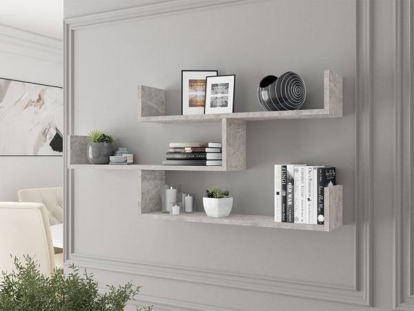 Wandregal Trio 003, Farbe: Beton Smart