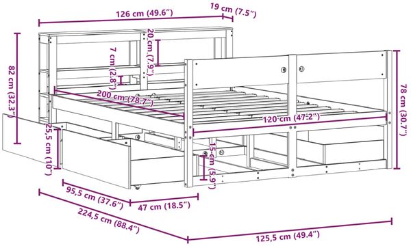 vidaXL Massivholzbett ohne Matratze Wachsbraun 120x200 cm Kiefernholz 3306386 Bild 12