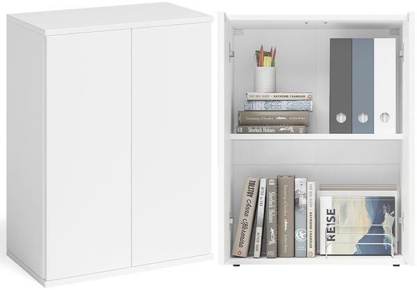 Bellamio 'Ais' Mehrzweckschrank, weiß, 80x33x60 cm, kleiner Aktenschrank mit 2 Fächern, Hängeschrank mit Push-to-open