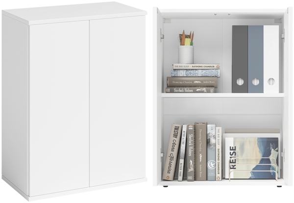 Bellamio 'Ais' Mehrzweckschrank, weiß, 80x33x60 cm, kleiner Aktenschrank mit 2 Fächern, Hängeschrank mit Push-to-open