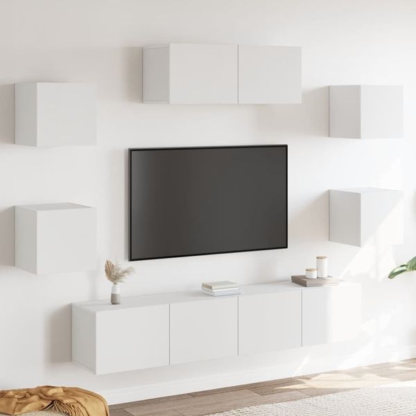 vidaXL 7-tlg. TV-Schrank-Set Weiß Holzwerkstoff 3114510