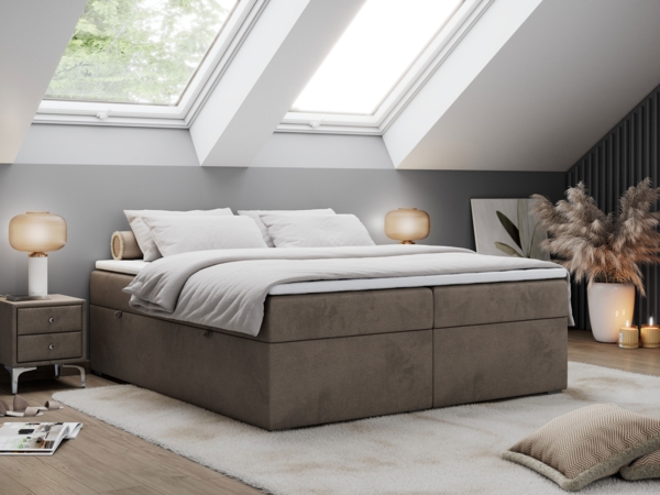 Boxspringbett - Doppelbett mit Multipocket-Matratze - BESS -120x200 - Braun Velours - H3