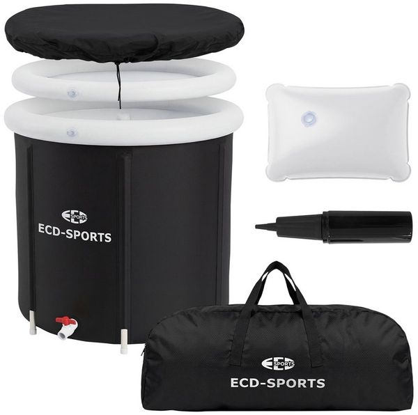 ECD Germany Rundpool Eisbad Ø80 cm Eistonne mit Isolierung Komplettset Eisfass Tonne Außen, Faltbare Mobile Ice Bath 350L für Kältetherapie & Regeneration, H75cm