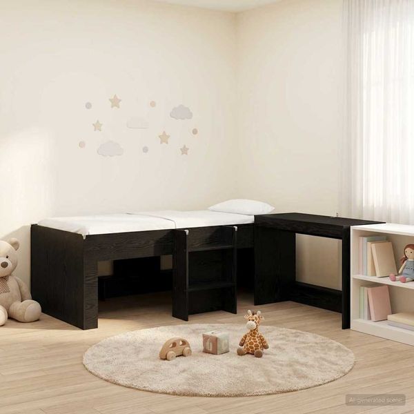 vidaXL Hochbett mit Schreibtisch für Kinder Schwarze Eiche 90 x 190 cm 3423471