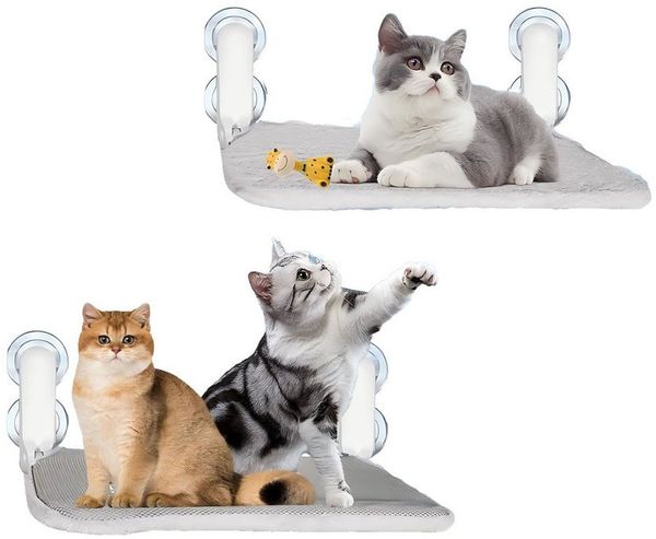 Refined Living Katzen-Hängematte Fensterhängematte Katze, Katzenfensterliege,Katzenhängematte Saugnäpfe, 60,5L x 30B x 17,5H cm, 2er set. faltbares Katzenbett, Katzenfensterbank Hängematte, mit 8 stabilen Saugnäpfen, Fensterliege Katze, Kletterleiter K...