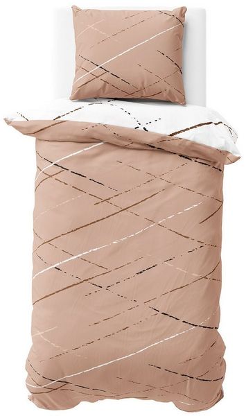 Visaggio Bettwäsche Hochwertige Polycotton Bettbezug in 6 Größen, Renforcé, 4 teilig, schlichtes Streifen Design mit Wendeseite, Beige, Grau und Grün
