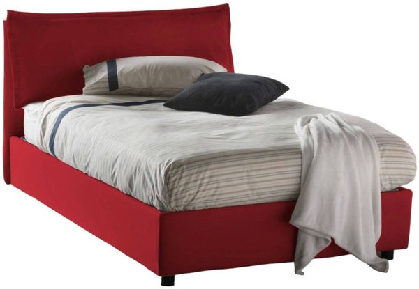 Dmora Abbygale Doppelbett, Bettkasten mit Stoffbezug, 100 % Made in Italy, Öffnung vorne, inklusive Matratze 120 x 200 cm, Rot