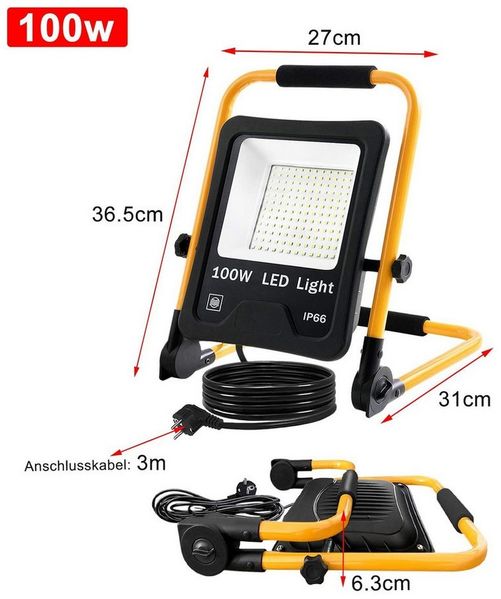 FIVMEN LED Flutlichtstrahler LED Baustrahler mit 3M Kabel LED Fluter Arbeitsscheinwerfer, für Innen-und Außenbereich,Garage, Baustelle, Sportplatz
