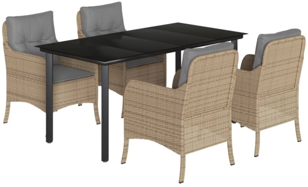 vidaXL 5-tlg. Garten-Essgruppe mit Kissen Beige Poly Rattan 3211986