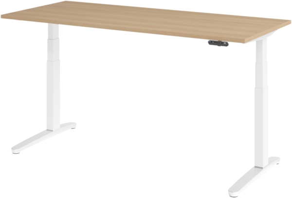 bümö elektrisch höhenverstellbarer Schreibtisch 180x80 cm mit Memory-Steuerung - Design Schreibtisch höhenverstellbar elektrisch, elektrischer Schreibtisch Eiche, Gestell weiß/alu, XBHM19-E-WC