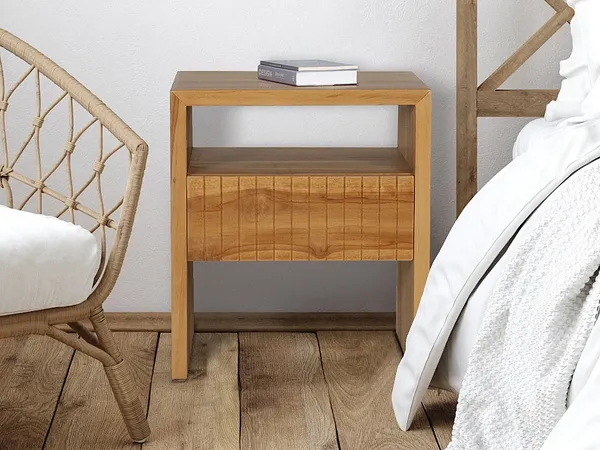 Vente-unique - REVUKA Bedside table Holz, Platte Beige - B 39 cm x H 52 cm x L 45 cm