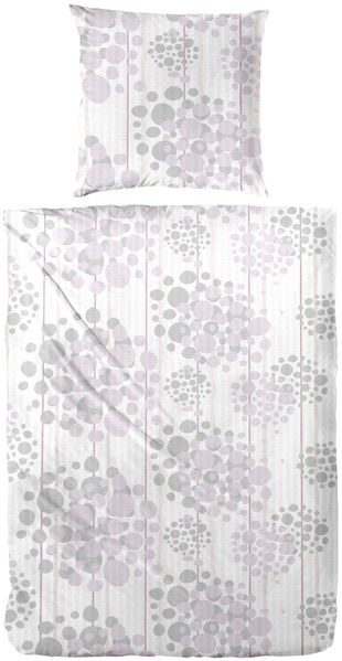 Bettwäsche Soft-Seersucker Kreise flieder-grau 155 x 220 cm