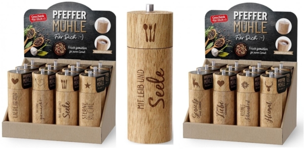 Pfeffermühle Gewürzmühle Holz mit Motiv Auswahl La Vida Kleines Schmankerl 314834