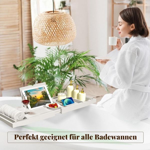 LuxusKollektion Salatbesteck Badewannenablage Bambus Getränkehalter Ipad Buchstütze Weiß