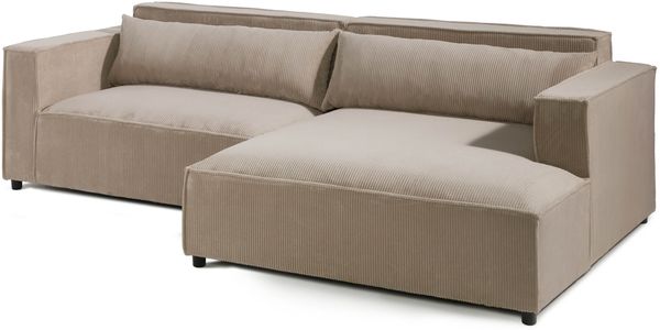 Ecksofa Ottomane rechts Cord Velours 266x150x80 beige FINN
