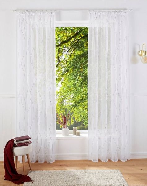 OTTO home Gardine Mila (1 St), Kräuselband, transparent, Voile, mit Wellenmuster bestickt, Voile, einfarbig