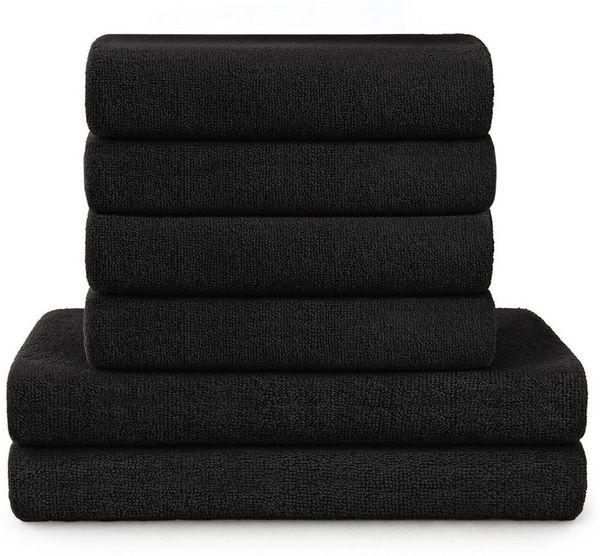 Blumtal Premium 6-TLG. Frottier Handtücher Set mit Aufhängschlaufen - 100% Baumwolle Oeko-TEX Zertifiziert, Weich, Saugstark - 2X Badetuch (70x140 cm), 4X Handtuch (50x100 cm), Schwarz
