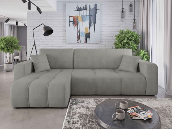 Ecksofa mit Schlaffunktion Sofa DAGNY in Stoff Cosmic Hellgrau Ottomane Links