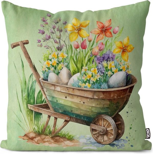 VOID Kissenbezug, (1 Stück), Schubkarre Blumen Frühling 40x40 Sofakissen Polyester Kissen Geschenk