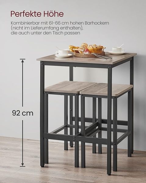 Songmics 'Vasagle' Stehtisch mit stabilem Stahlgestell, greige-schwarz, 60 x 60 x 90 cm