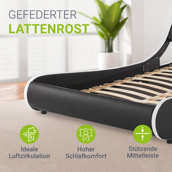 Juskys 'Valencia' Polsterbett mit LED-Beleuchtung, Kunstleder, Schwarz, 140x200 cm, ohne Matratze Bild 7