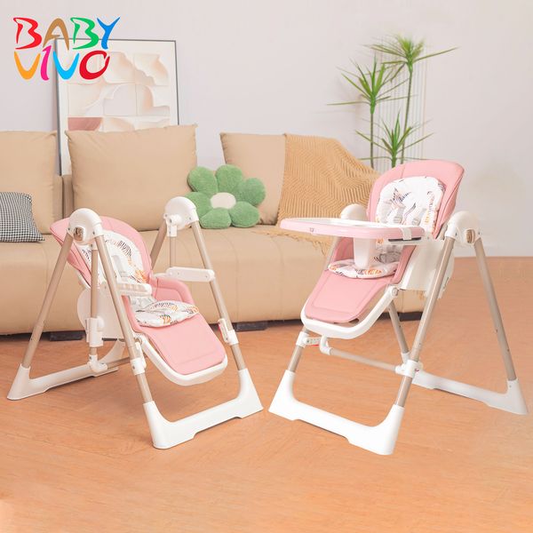 Baby Vivo 3in1 Kinderhochstuhl / Babywippe höhenverstellbar für Kinder - Lulu in Rosa