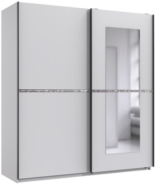 Kleiderschrank Dundee in Weiß mit Strass 180x198x64cm (BxHxT) – Schwebetürenschrank