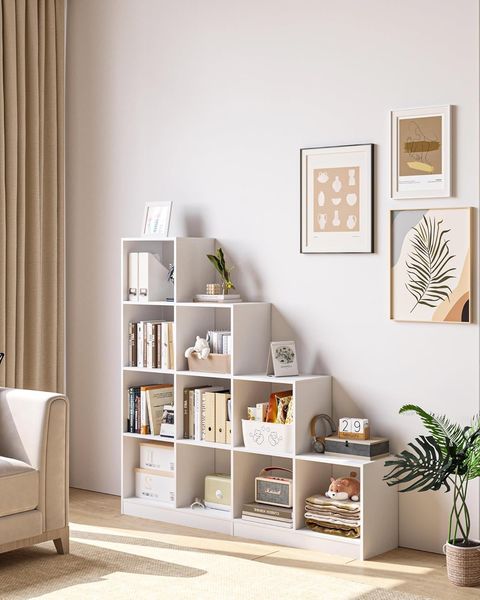 Bücherregal mit 10 Würfeln, offenen Fächern, 4-stufiges Regal, verstellbare Paneele, Schrank, Würfelregal Stufenregal, Display-Veranstalter für Wohnzimmer, Office, Schlafzimmer, Weiß