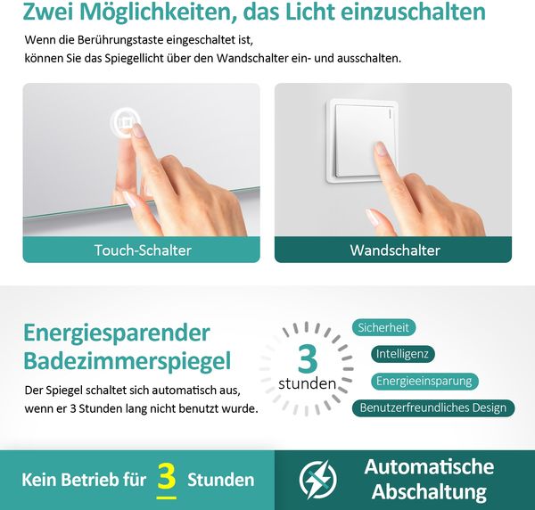 EMKE LED Badspiegel mit Beleuchtung Touch Dimmbar Touch Rund Lichtspiegel ф60cm 6500K Speicherfunktion Wandspiegel Bild 4