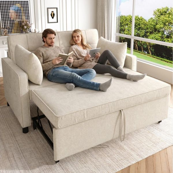 Merax Schlafsofa 2-Sitzer Sofabett klappbar, 1 Teile, Polstersofa Sofa, verstellbare Rückenlehne, inkl. Kissen & Holzrahmen