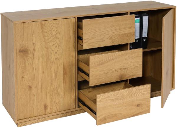 Sideboard HWC-J78, Kommode Schrank Highboard Schublade, MDF Soft-Close 86x160x40cm ~ Eiche-Optik