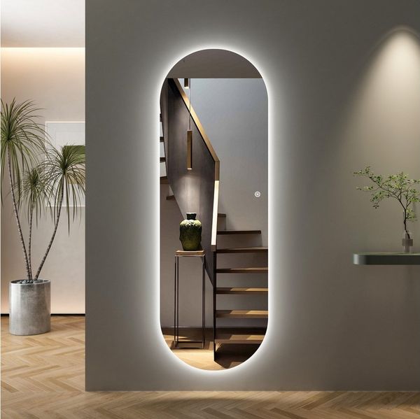 WDWRITTI Ganzkörperspiegel mit beleuchtung 165x60cm 3Lichtfarben Dimmbar Speicherfunktion (Wandspiegel Groß, 145x60cm, 3000-6500K, 165x65cm), für Flur Wohnzimmer Schlafzimmer Hotel