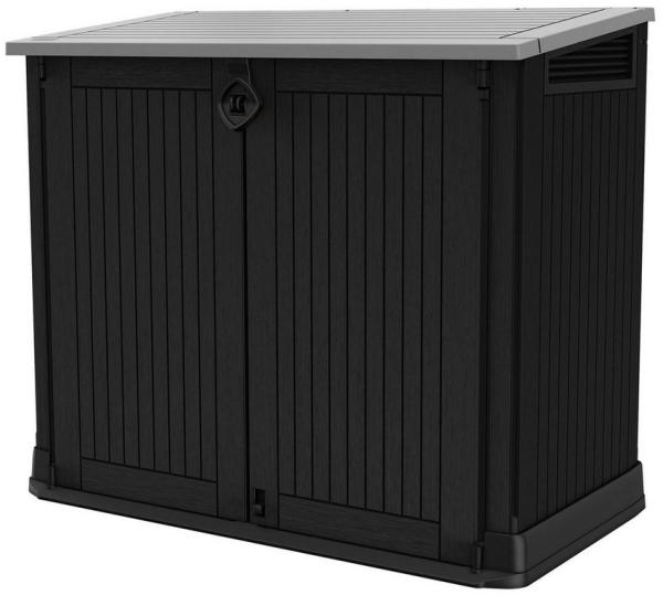 Keter Store-it-Out Midi Mülltonnenbox, 130 x 74 x 110 cm, Robuste Abfallbehälter-Lösung, 845L, Wetterfest, Grau/Schwarz, UV-beständiges Polypropylen, Abschließbar