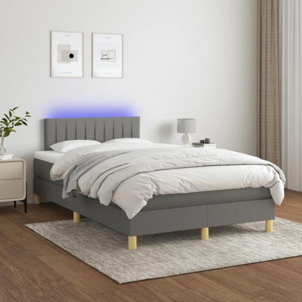 Boxspringbett mit Matratze & LED Stoff Dunkelgrau 120x200 cm, Härtegrad: H2 [3133862]