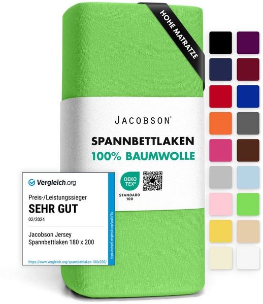 Jacobson Spannbettlaken BOXSPRING & ÜBERLÄNGE aus 100% Baumwolle, für hohe & lange Matratzen, Jersey Bettlaken 160 g/m²