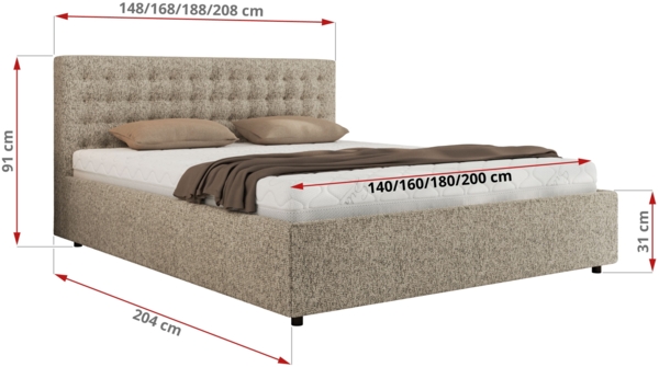 Polsterbett mit Holzlattenrost Doppelbett PAVO CLASSIC, hohe Kopfteil, Bettkasten mit Gasdruckfeder Foam Matratze - 160x200 cm - Dunkelbeige Strukture - MIRO LUX Bild 4