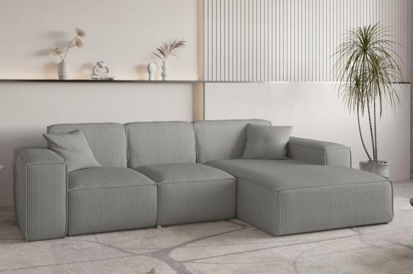 Ecksofa Designersofa CELES PREMIUM in Stoff Scala Grau Ottomane Rechts