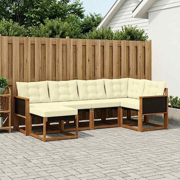 vidaXL Outdoor-Sofagarnitur mit Kissen 6 pcs Natur und Creme 3382054