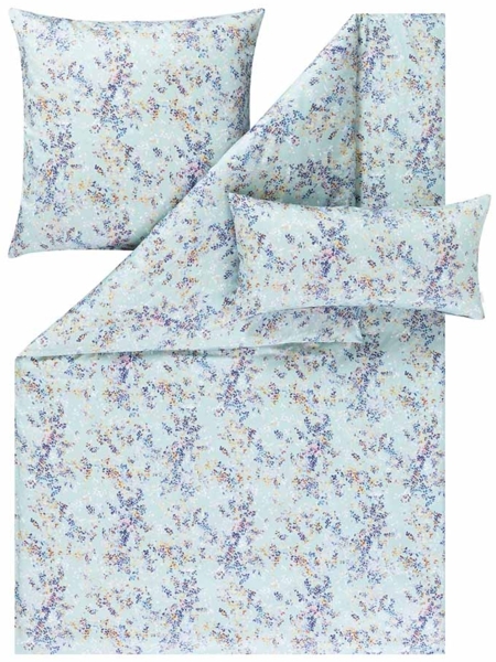 Estella Mako-Satin Bettwäsche 155x220 Delizia mint Blätter Tupfen bunt 7951-520