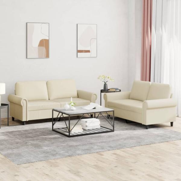 vidaXL 2-tlg. Sofagarnitur mit Kissen Creme Kunstleder 3202151