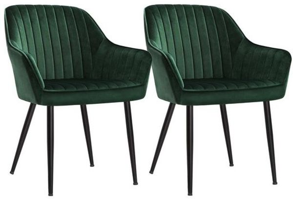 SONGMICS Esszimmerstuhl mit Armlehnen, 2er Set, Samt, 62,5 x 60 x 85 cm, Grün / Schwarz