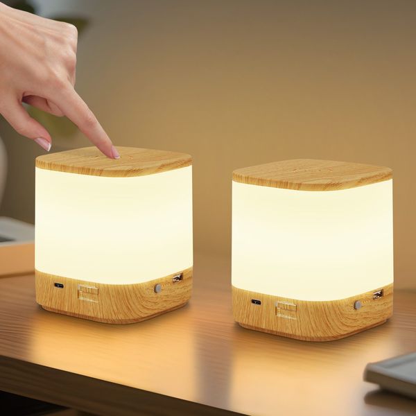 LED Nachttischlampe 2ER Touch Dimmbar:ZMH Tischlampe Akku 1800mAH USB Aufladbar Nachttischlampe Kabellos mit 3 Farbtemperaturen&Timing Nachtlicht für Schlafzimmer (Holzmaserung, 1800mAH-2ER)